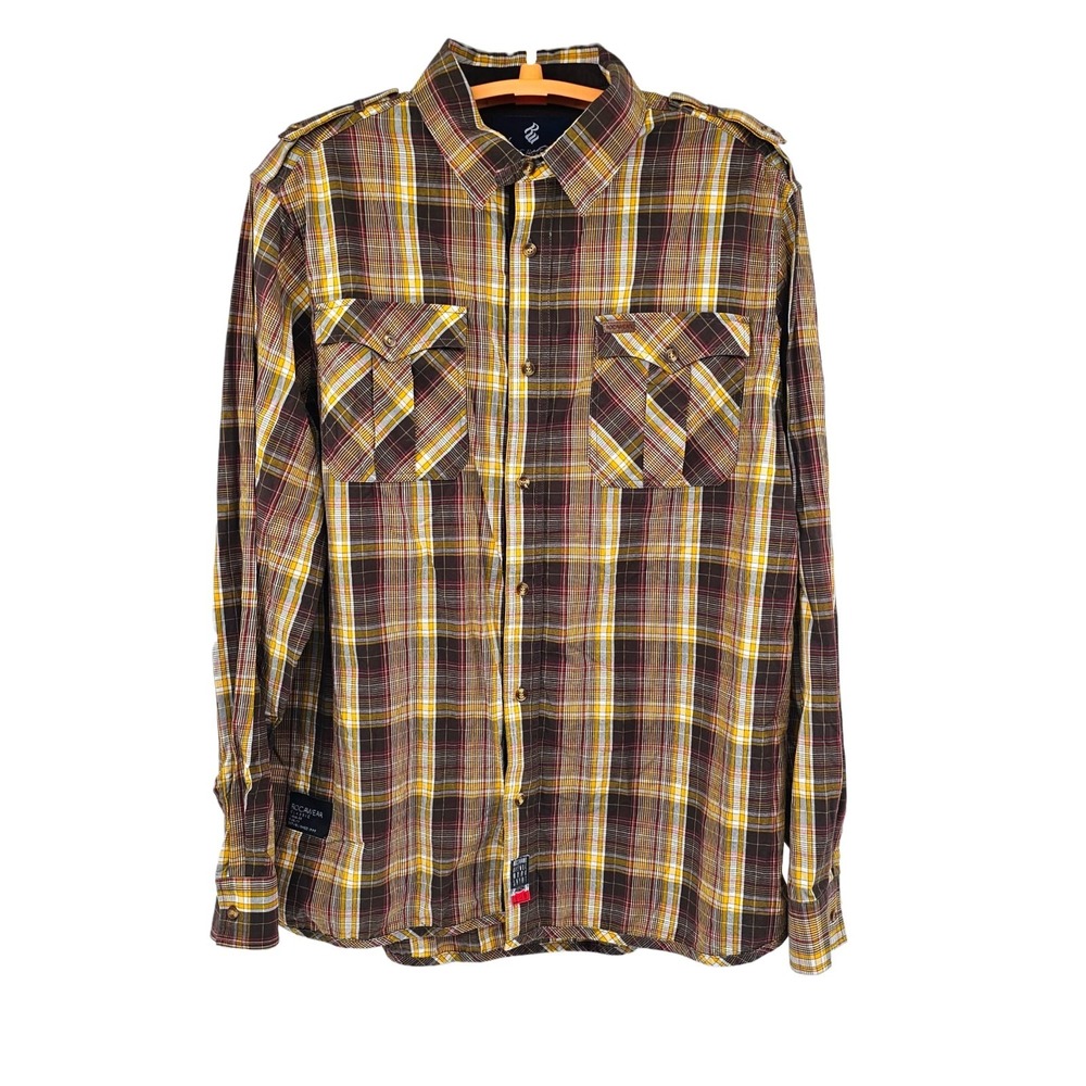 Rocawear Plaid Multicolor Casual Button Down Long Sleeve Western Shirt 2XL